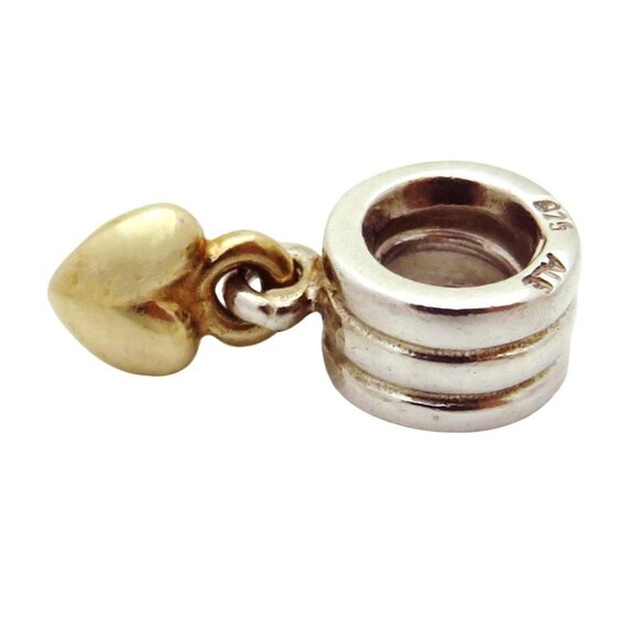 Pandora ALE 925 Sterling Silver & 14K Gold Dangle Heart Charm 790173 - Picture 4 of 5